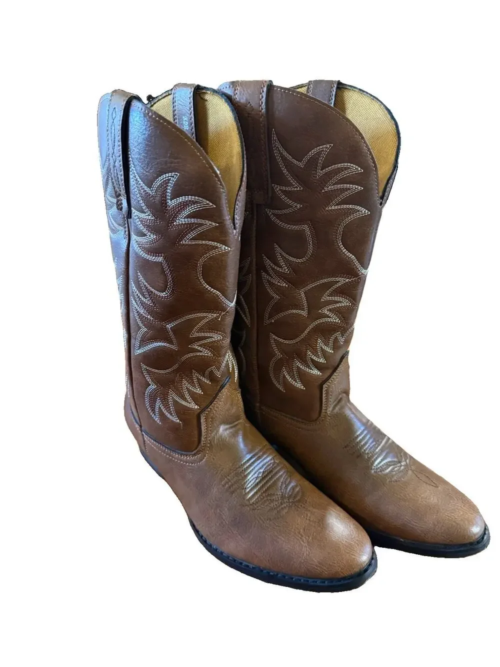 XDR Brown Leather Cowboy Boots Mens 9 / Womens 10.5 Round Toe Western 6080